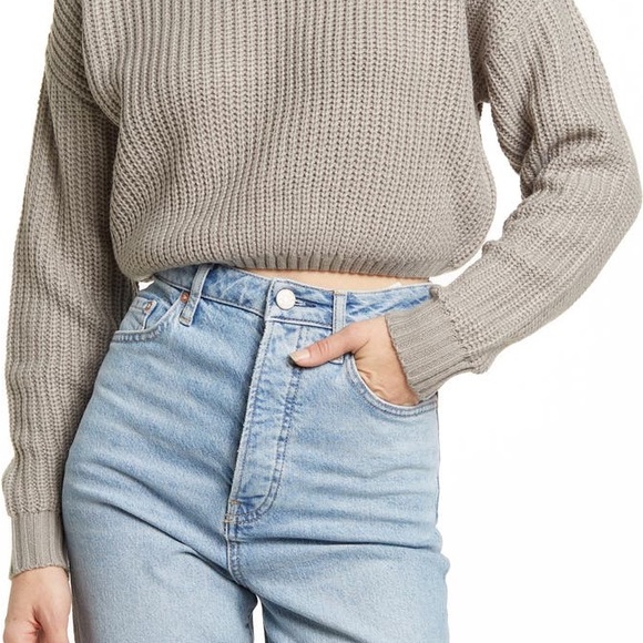 Elodie Rust Acrylic Cropped Crew Neck Ribbed Sweater NWT - Picture 5 of 5